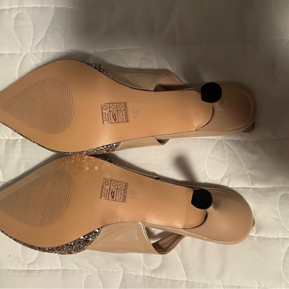 Orzomminun Nude Glitter Slingback Kitten Heels - size 10 - Picture 5 of 6